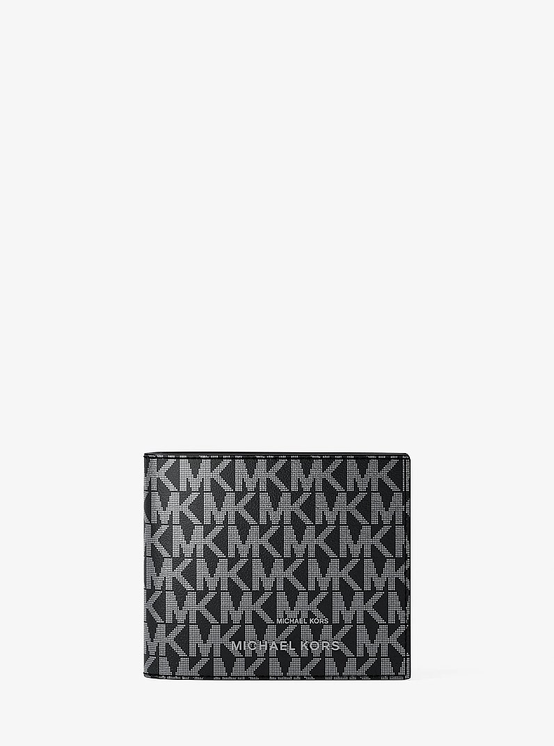 Hudson Metallic Signature Logo Billfold Wallet With Passcase in BLACK | Michael Kors