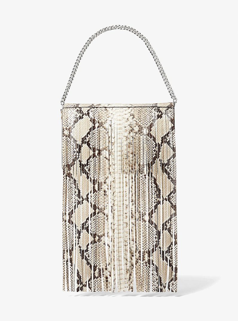Pochette Ali in pelle stampa pitone con frange in NATURALE | Michael Kors
