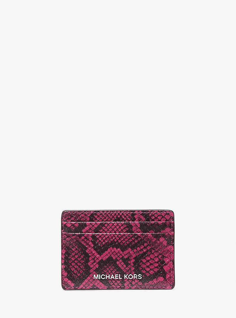 Jet Set Small Snake Embossed Card Case in DEEP FUCHSIA | Michael Kors