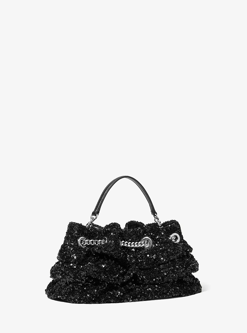 Mina Small Sequin Embellished Convertible Pochette in BLACK | Michael Kors