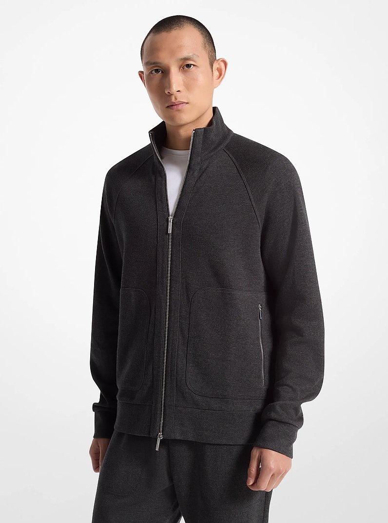 Ribbed Cotton Blend Knit Jacket in CHARCOAL | Michael Kors