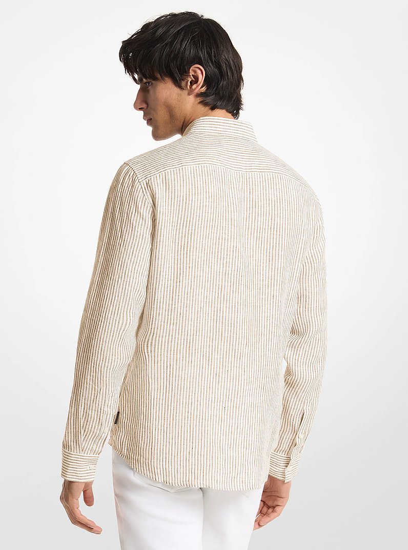 Striped Linen Shirt in KHAKI | Michael Kors