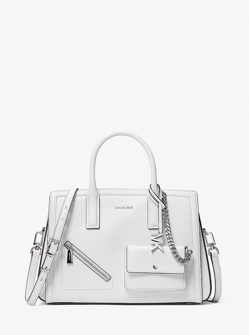 Laila Medium Leather Satchel with Card Case in OPTIC WHITE | Michael Kors