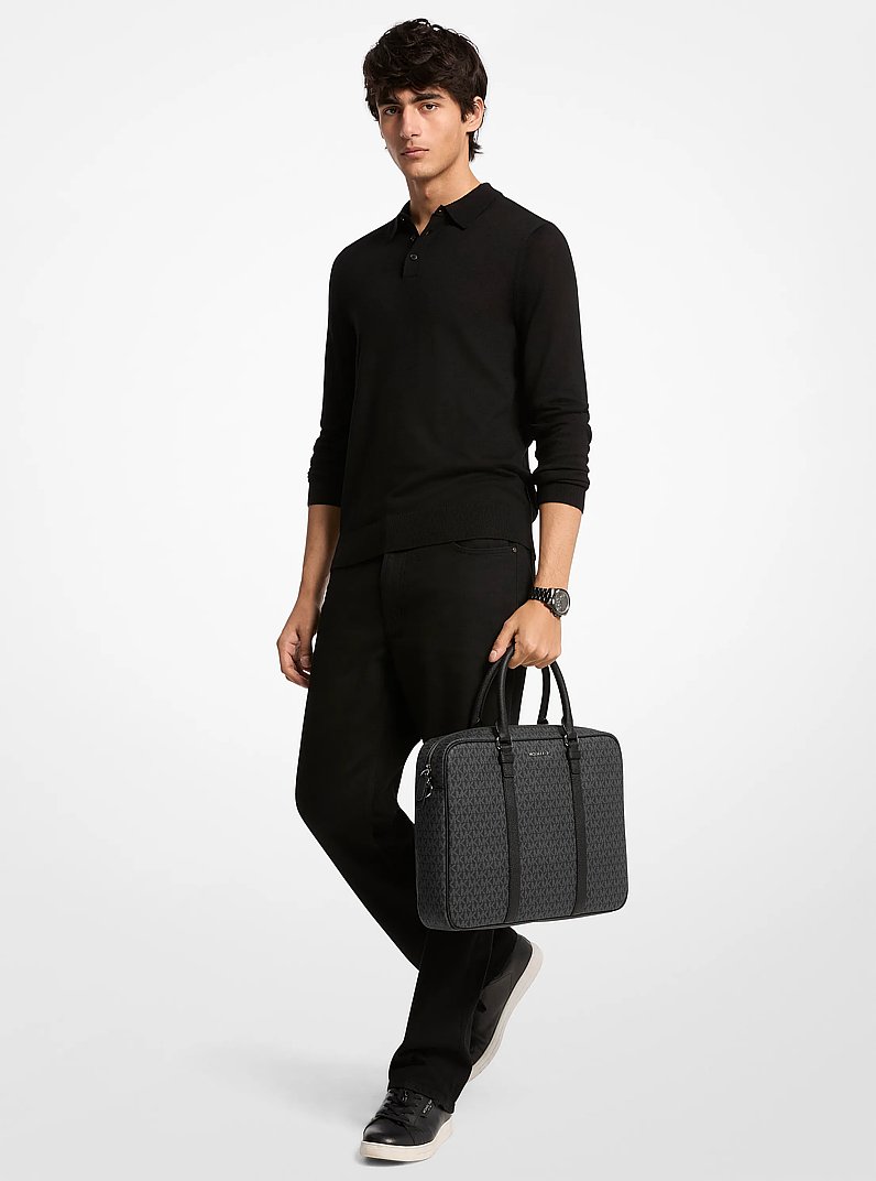 Hudson Medium Signature Logo Briefcase in BLACK | Michael Kors