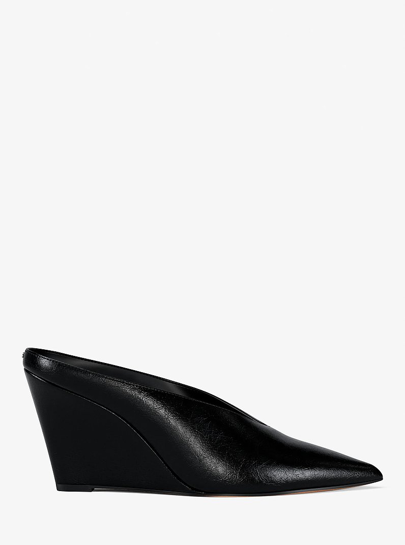 Xandra Leather Wedge Mule in BLACK | Michael Kors