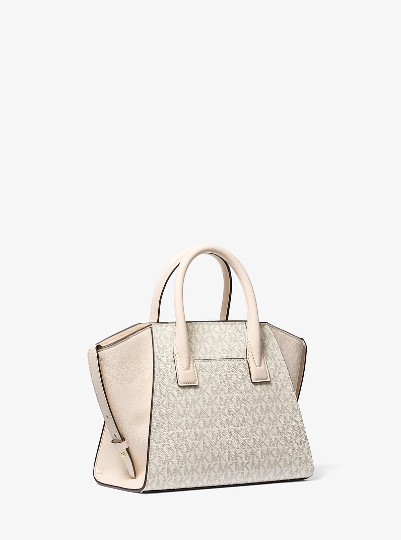Avril Small Logo and Leather Satchel in LT CRM MULTI | Michael Kors