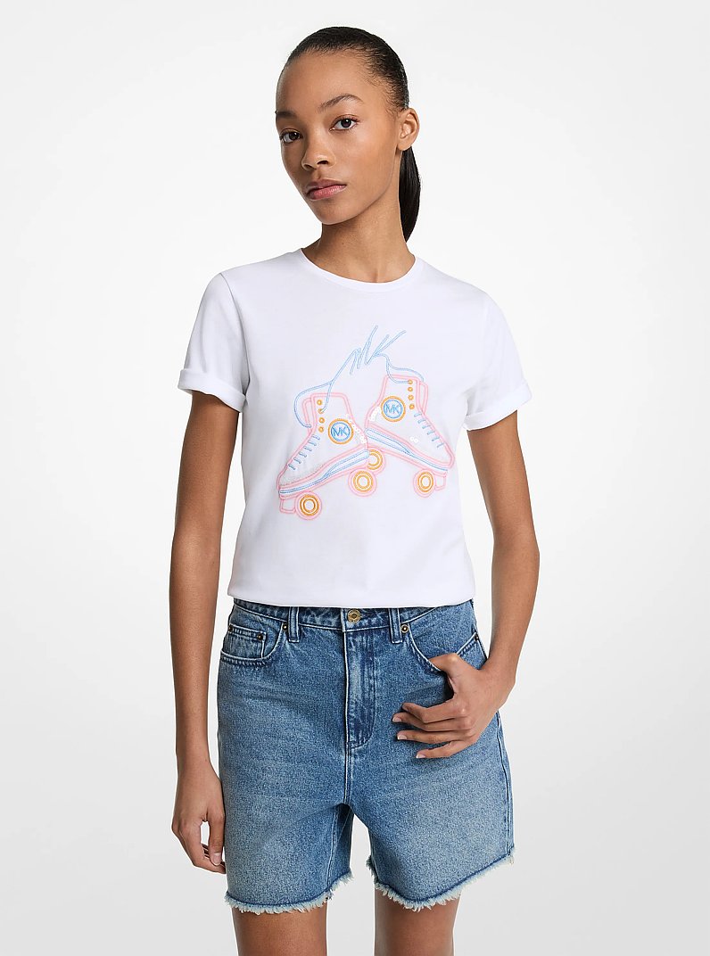 Camiseta de algod&oacute;n con estampado de lentejuelas in BLANCO | Michael Kors