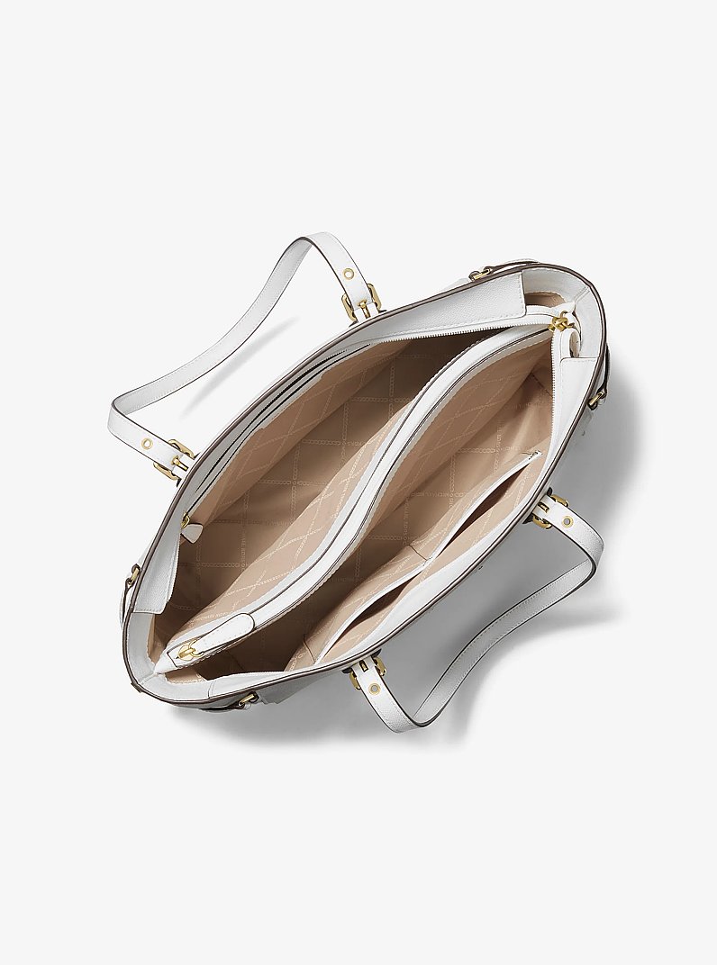 Voyager Medium Crossgrain Leather Tote Bag in OPTIC WHITE | Michael Kors