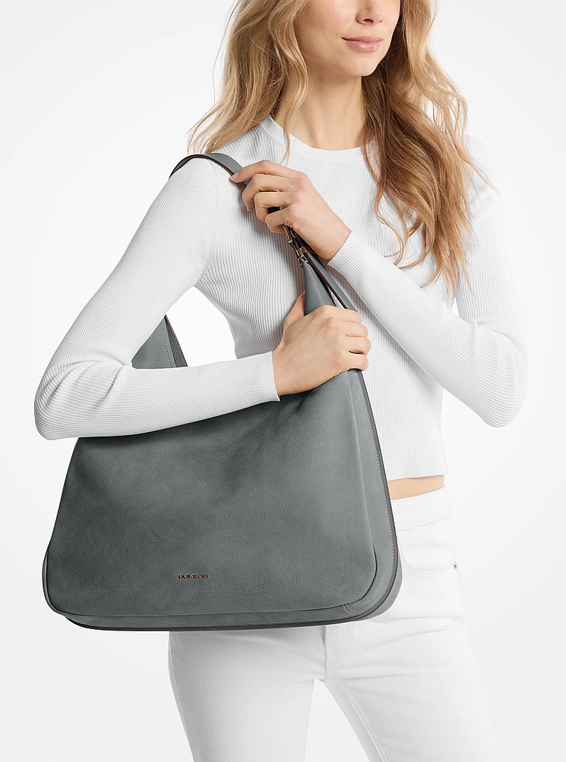 Nolita Large Nubuck Hobo Shoulder Bag in STORM | Michael Kors