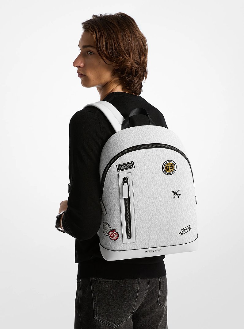 Cooper Slim Embellished Signature Logo Commuter Backpack in BRIGHT WHT | Michael Kors