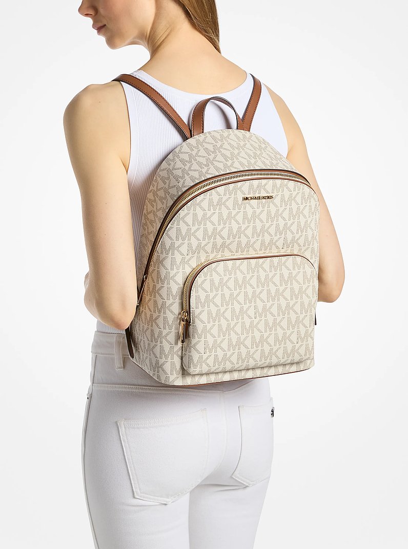 Connie Medium Signature Logo Backpack in VANILLA/LUGGAGE | Michael Kors