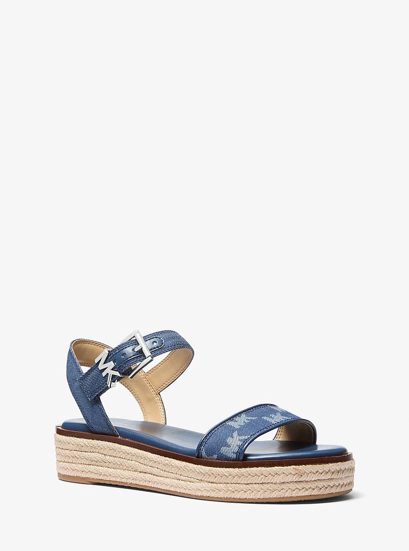 Richie Logo Jacquard Denim Espadrille Sandal in MEDIUM BLUE WASH | Michael Kors