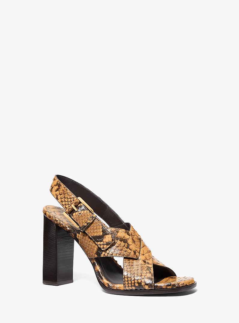 Jasmine Snake Embossed Leather Sandal in CAY&Uacute; | Michael Kors