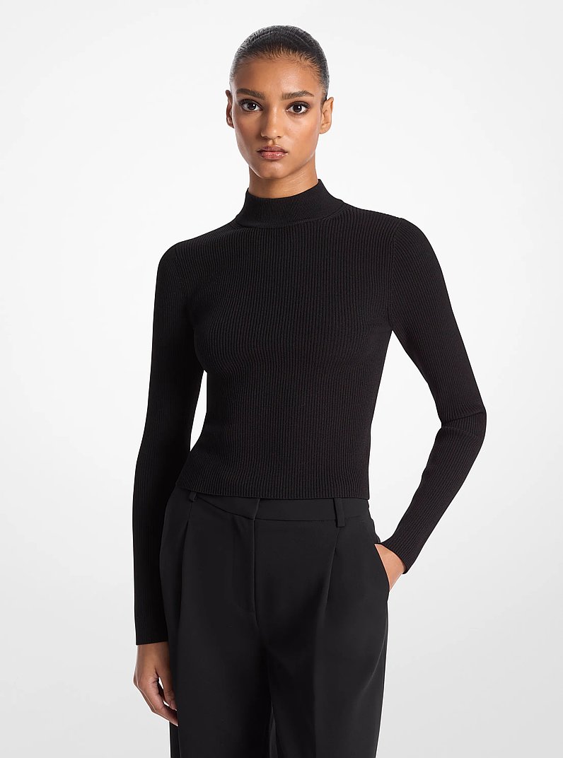 Jersey de cuello alto de punto acanalado in NEGRO | Michael Kors
