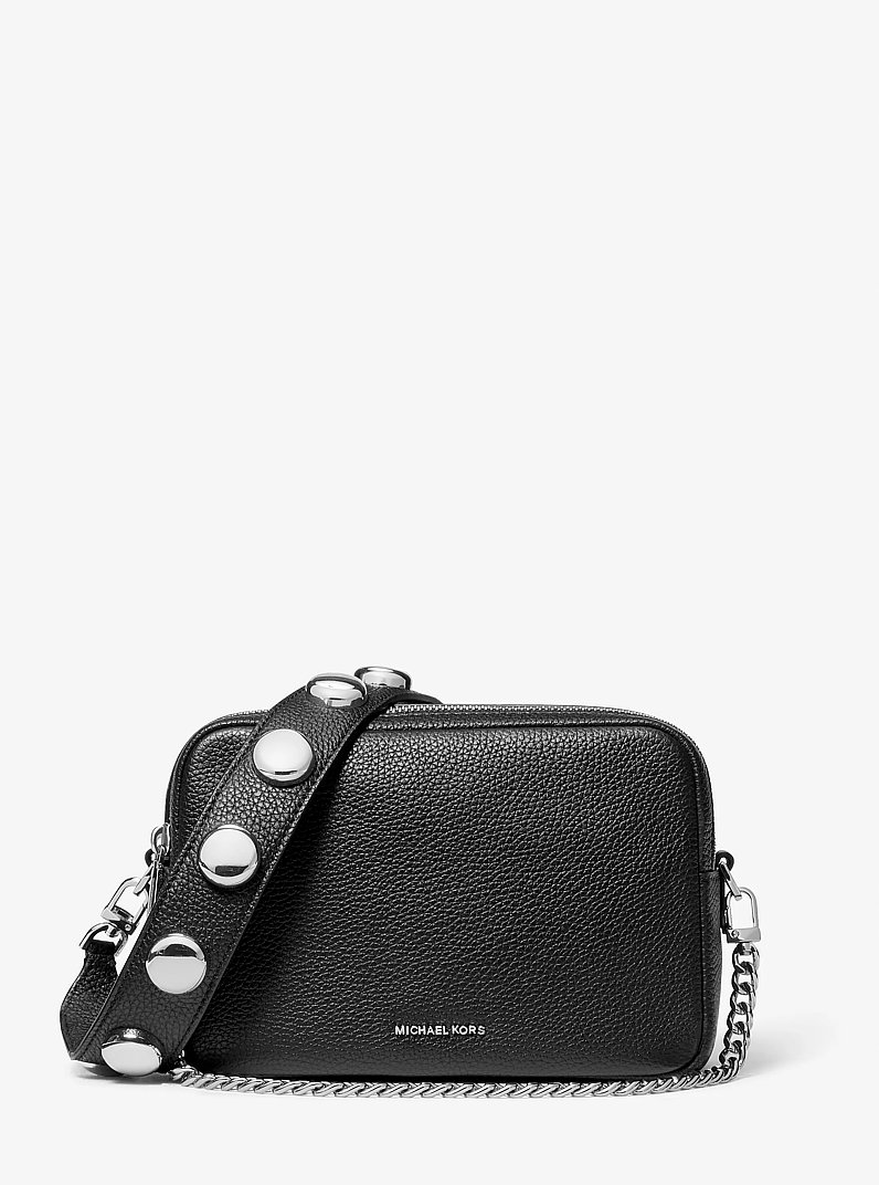 Bryant Medium Studded Pebbled Leather Camera Crossbody Bag in BLACK | Michael Kors