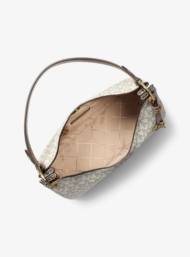 Borsa a spalla hobo Joan grande con stampa logo in VANIGLIA/CUOIO | Michael Kors
