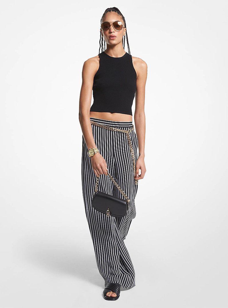 Striped Georgette Wide-Leg Pants in BLACK | Michael Kors