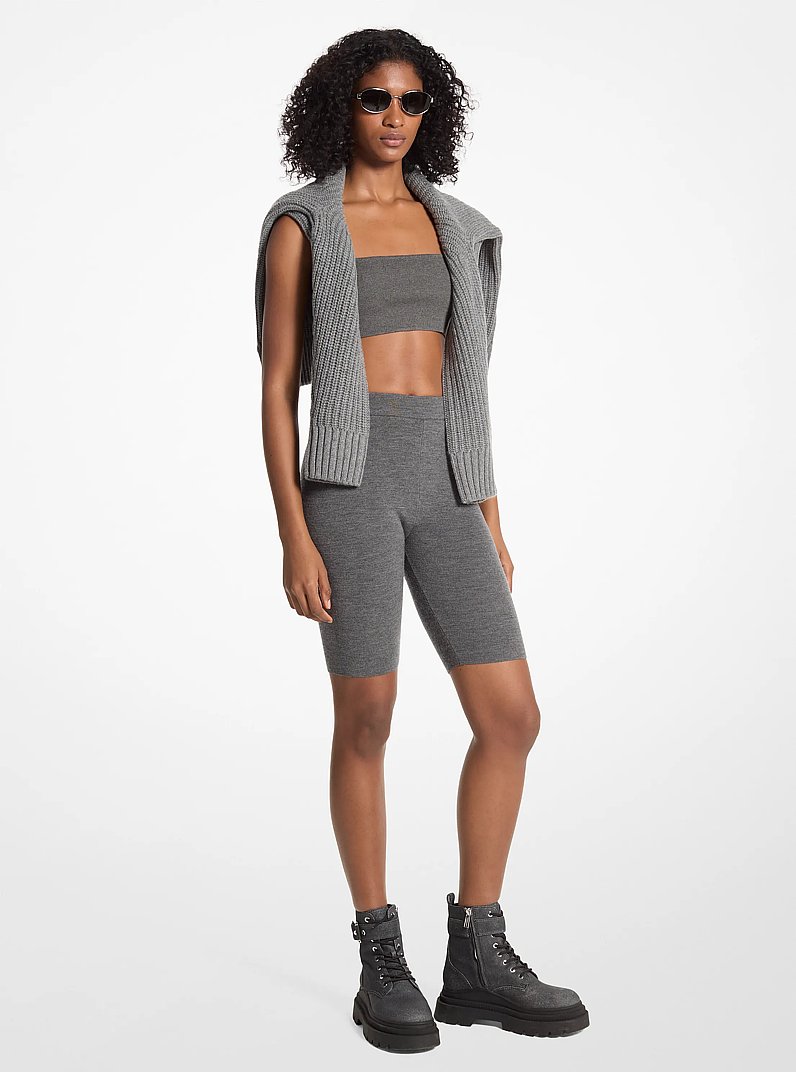 Stretch Wool Biker Shorts in DERBY HEATHER | Michael Kors