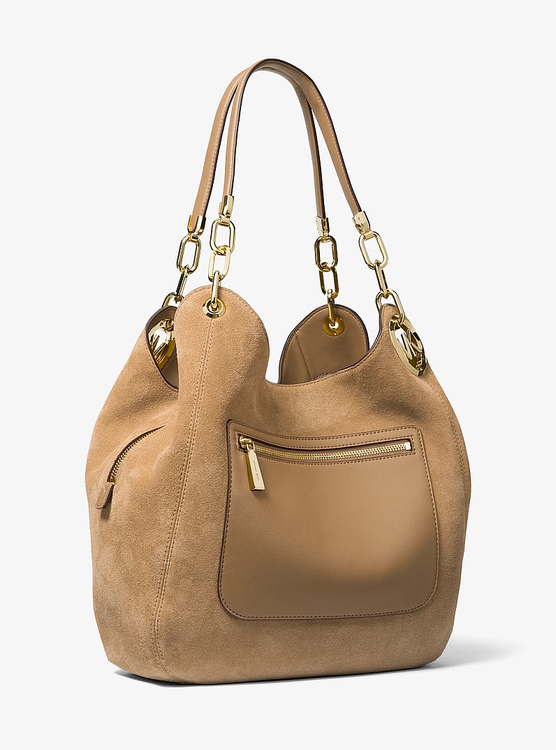 Lillie Large Suede Shoulder Bag in HUSK | Michael Kors
