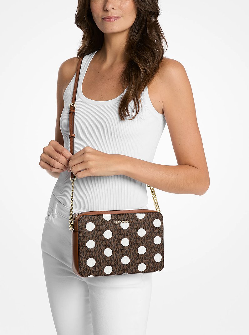 Jet Set Large Polka Dot Signature Logo Crossbody Bag in LUGGAGE | Michael Kors