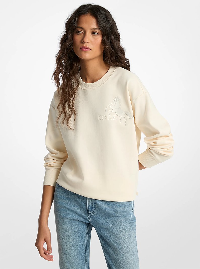 Graphic Logo Cotton Blend Sweatshirt in BONE | Michael Kors