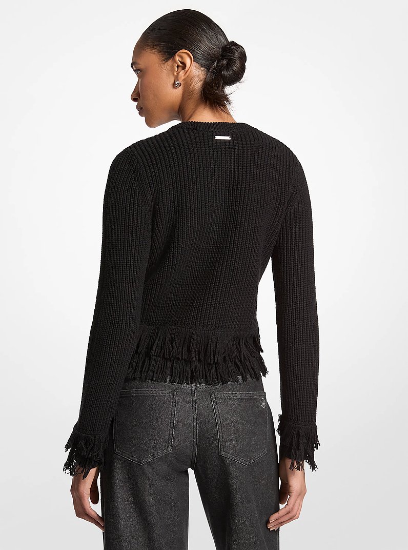 Knit Fringed Cardigan in NOIR | Michael Kors