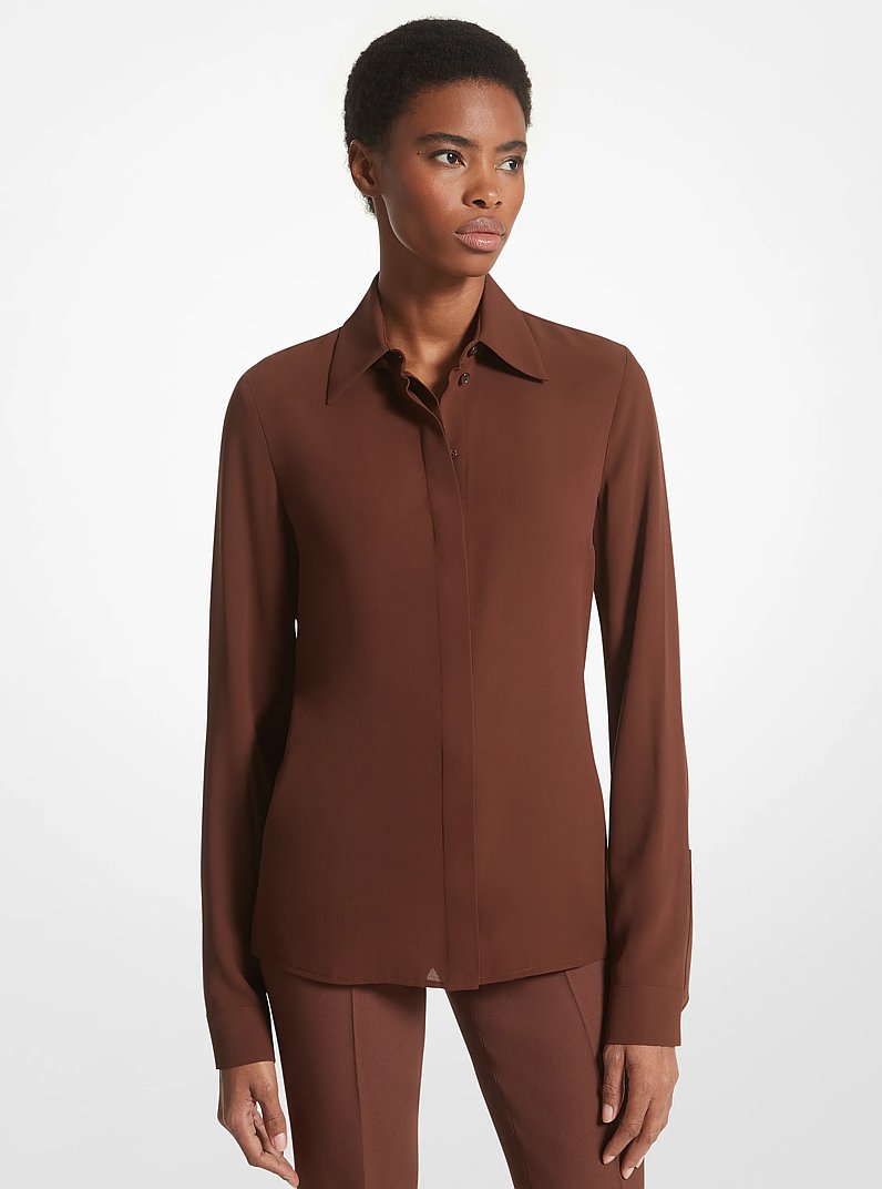 Hansen Silk Georgette Shirt in NUTMEG | Michael Kors
