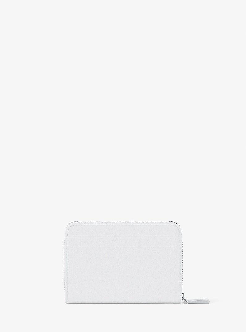 Porta carte di credito zip-around Jet Set piccolo in pelle martellata in BIANCO OTTICO | Michael Kors