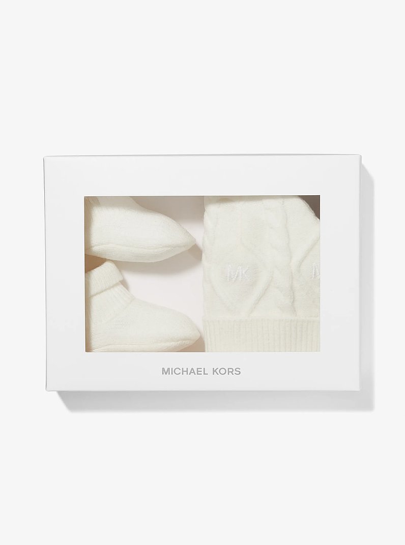 Cable Knit Hat and Booties Baby Gift Set in CREAM | Michael Kors
