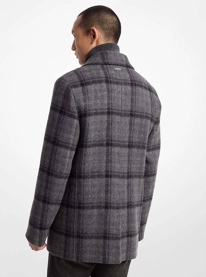 Plaid Textured Wool Blend Peacoat in BLACK | Michael Kors