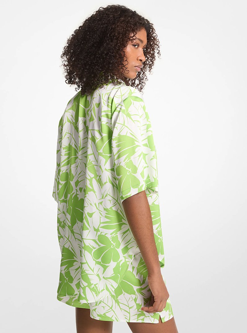 Palm Print Satin Cabana Shirt in GREEN APPLE | Michael Kors