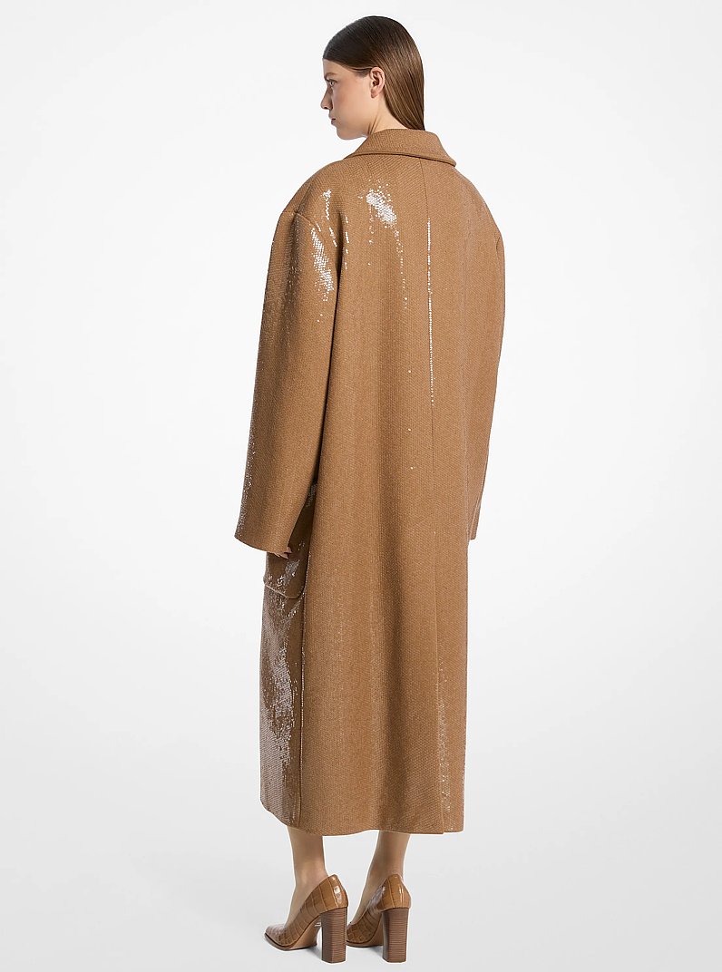 Abrigo holgado de lana con lentejuelas bordadas a mano in CARAMEL | Michael Kors