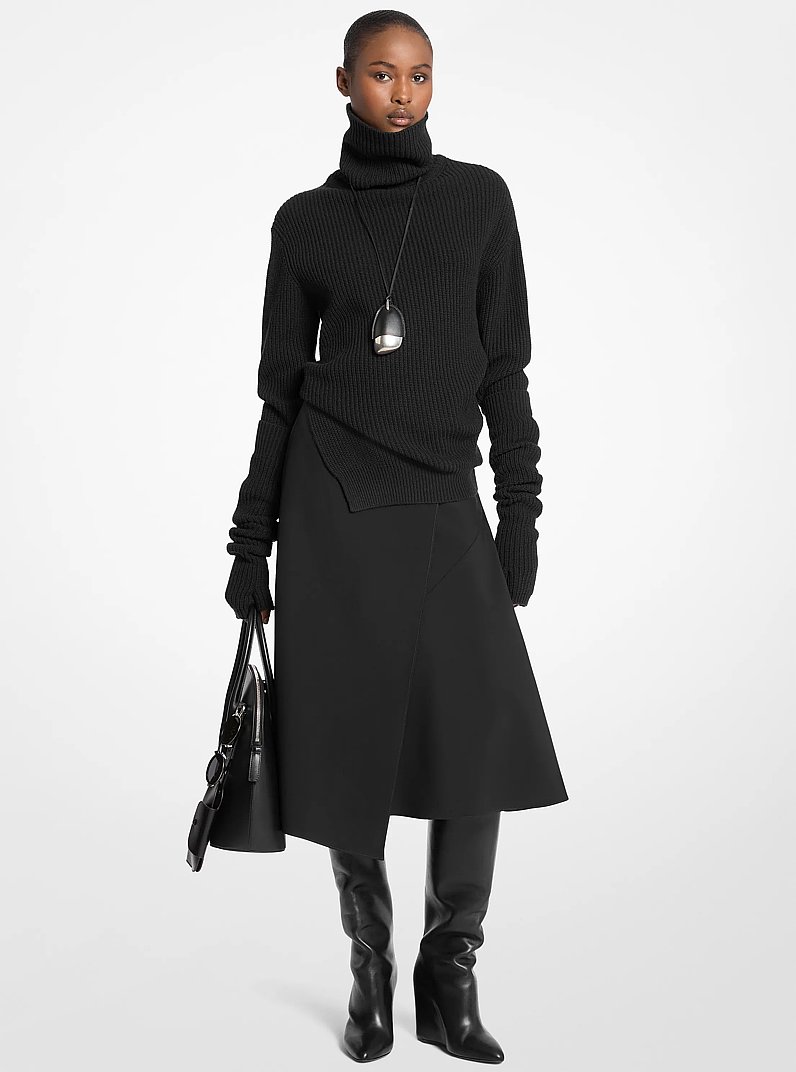Su&eacute;ter de cuello alto con ribetes de cachemira acanalada in NEGRO | Michael Kors