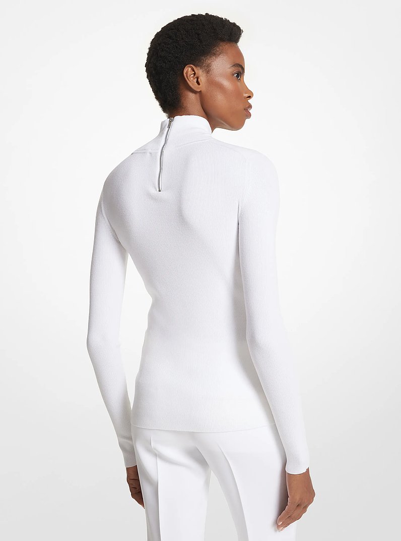 Ribbed Stretch Viscose Turtleneck Sweater in OPTIC WHITE | Michael Kors