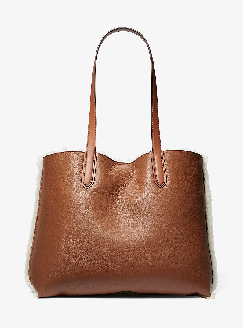 Eliza Extra-Large Leather and Shearling Reversible Tote Bag in NATURAL/LUGGAGE | Michael Kors