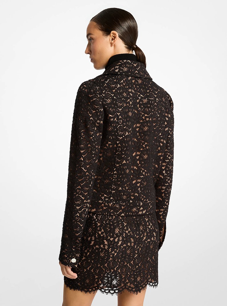 Veste en dentelle tress&eacute;e fleurie in NOIR | Michael Kors