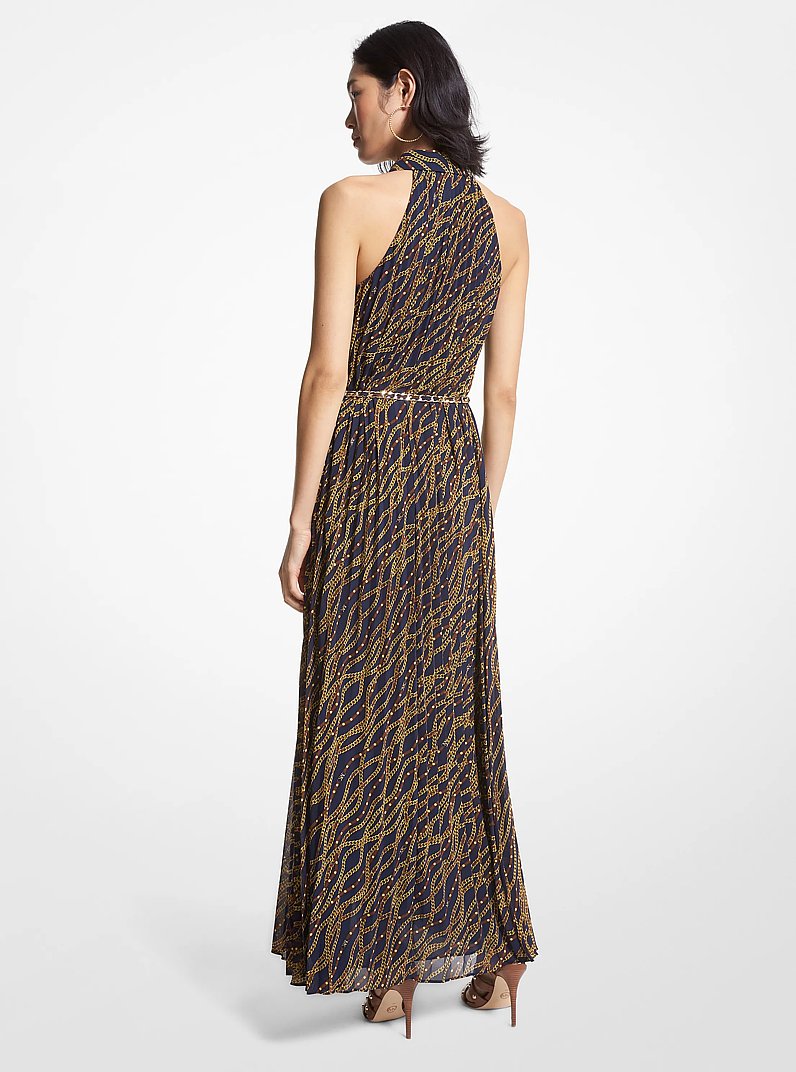 Status Print Georgette Halter Dress in MIDNIGHTBLUE | Michael Kors