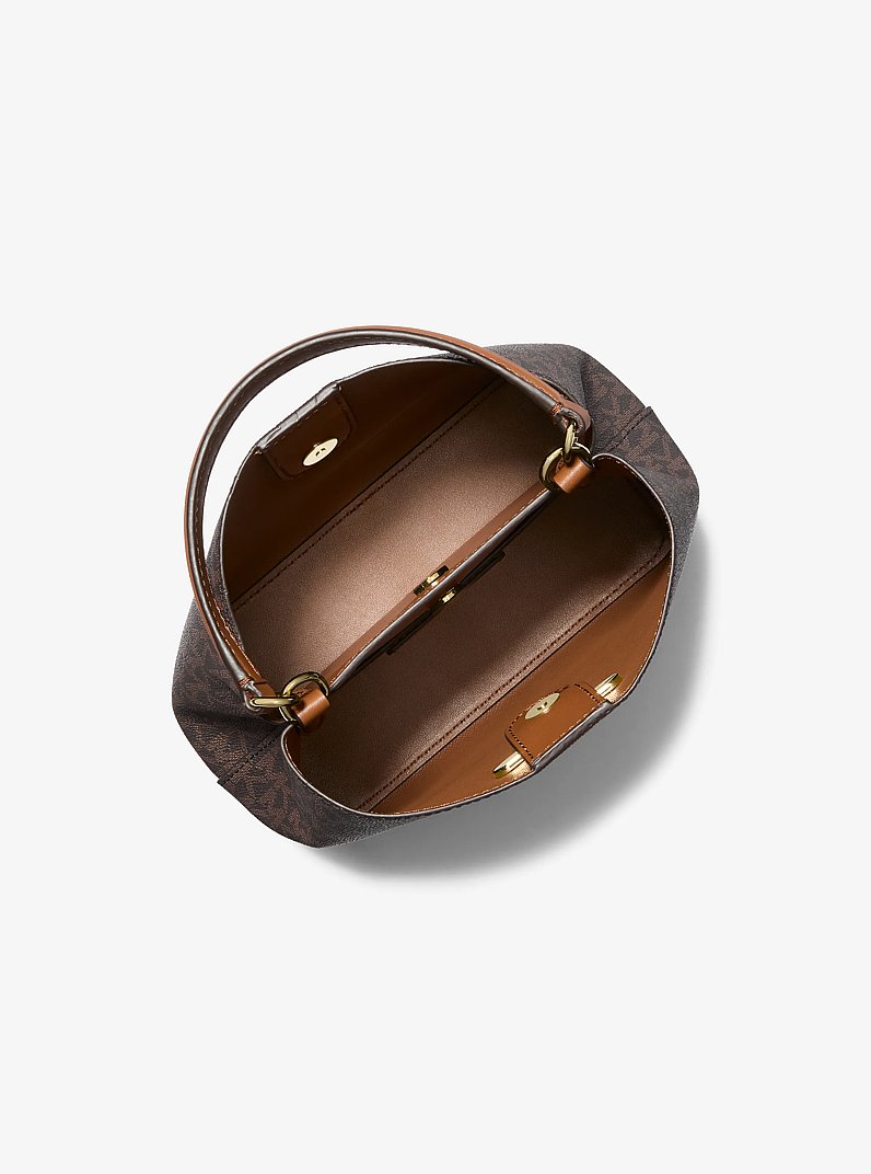 Pratt Small Signature Logo Shoulder Bag in BROWN | Michael Kors