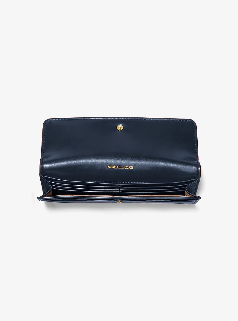 Jet Set Large Saffiano Leather Snap-Front Wallet in NAVY | Michael Kors