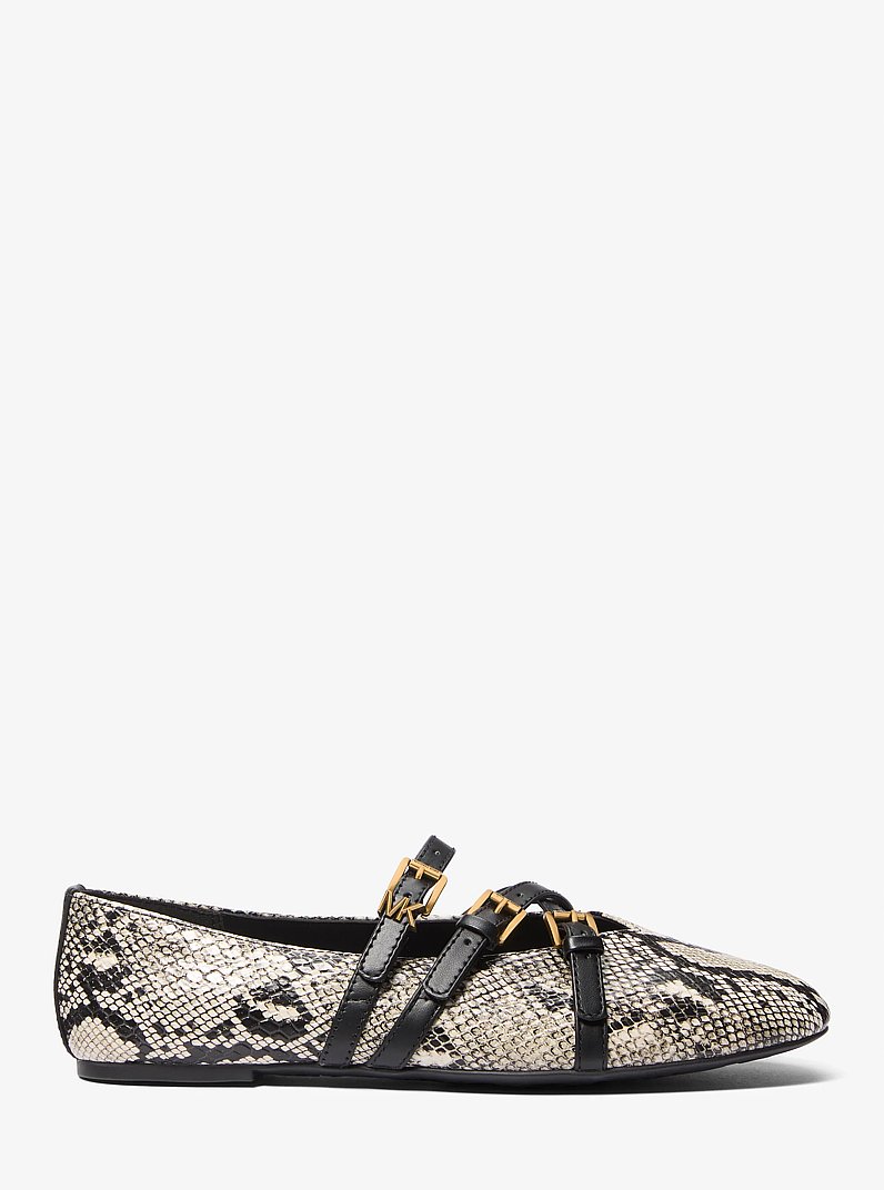 Indy Snake Embossed Leather Ballet Flat in NATURAL | Michael Kors