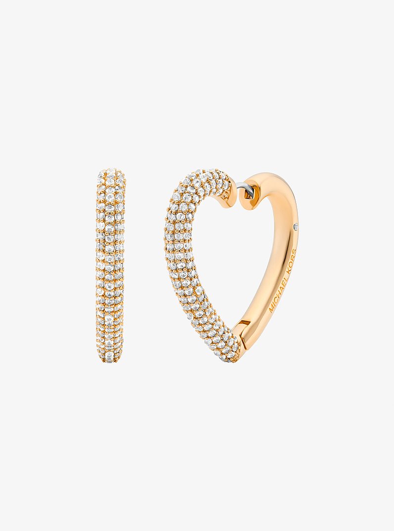 Pav&eacute; Heart Hoop Earrings in GOLD | Michael Kors