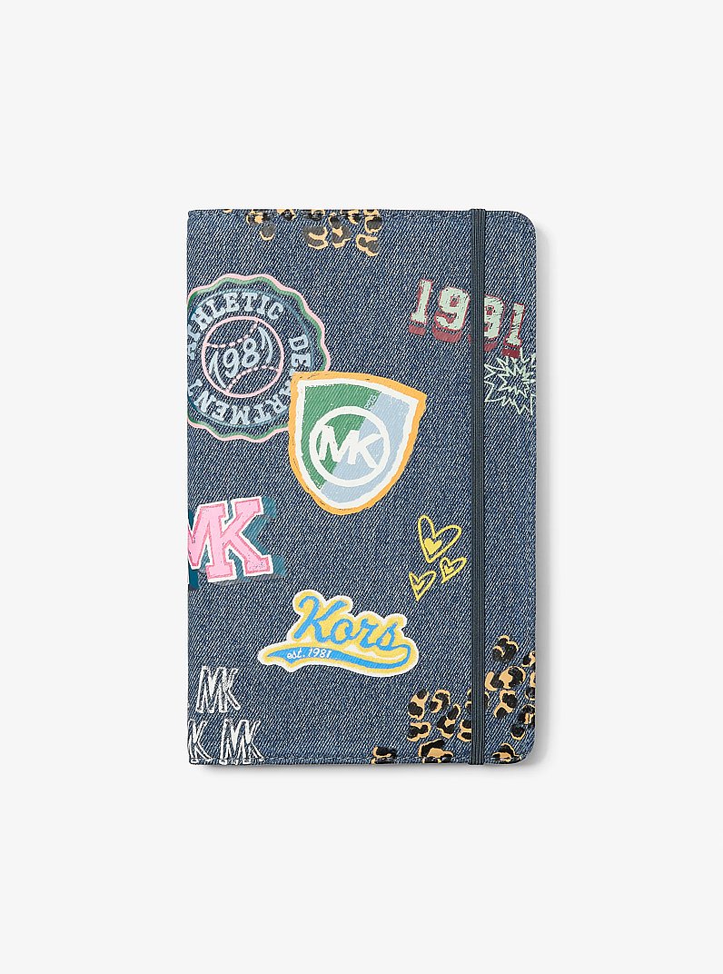 Medium Embellished Denim Notebook in WASHED DENIM | Michael Kors