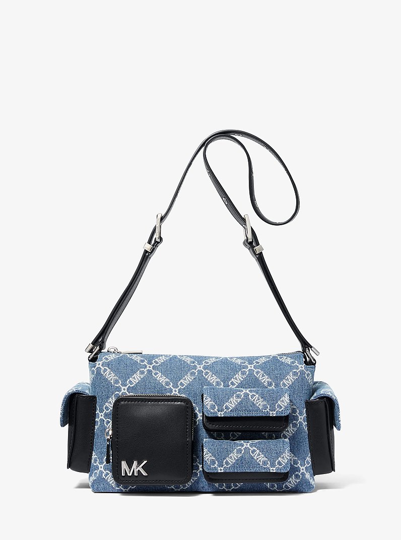 Borsa a spalla Dakota media in jacquard con logo Empire Diamond e pelle