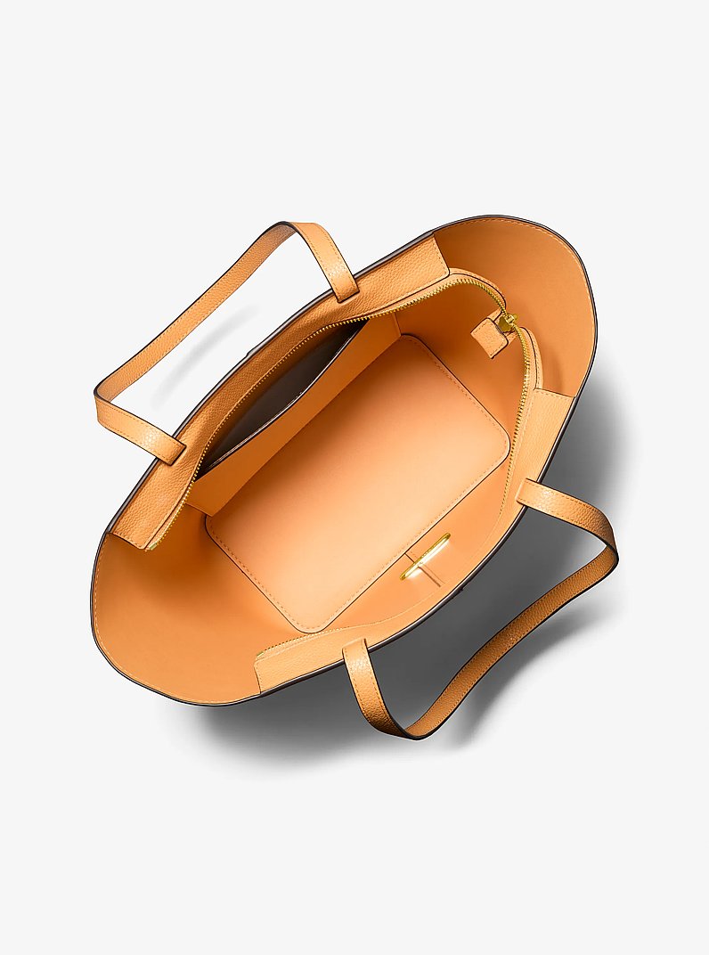 Flora Large Signature Logo and Leather Tote Bag in HONEYWHEAT | Michael Kors