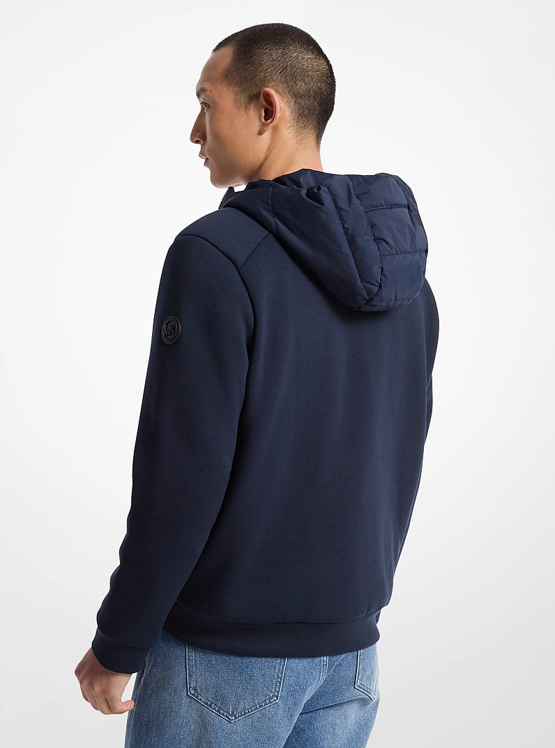 Quilted Mixed-Media Hooded Jacket in MIDNIGHT - Sale | Michael
