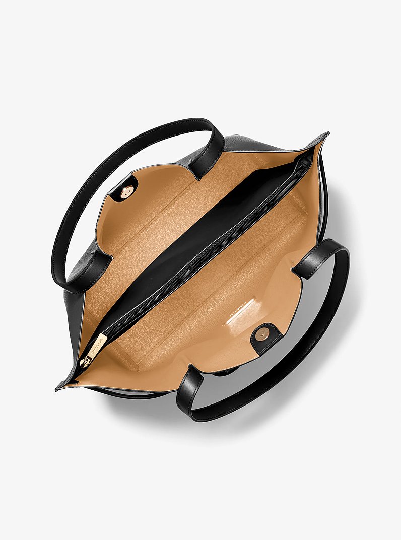 Emilia Large Pebbled Leather Tote Bag in BLACK | Michael Kors