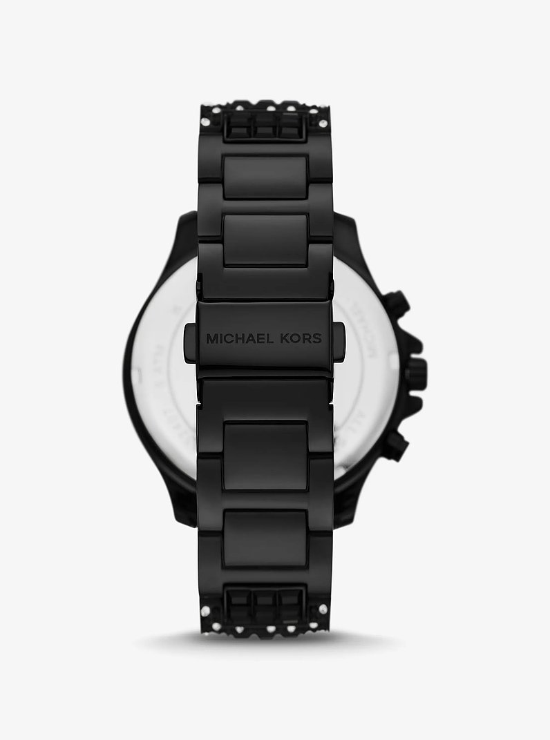 Limited-Edition Oversized Sage Pav&eacute; Black-Tone Watch in BLACK | Michael Kors