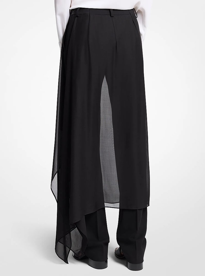 Pantalon voil&eacute; en cr&ecirc;pe de laine et voile de soie