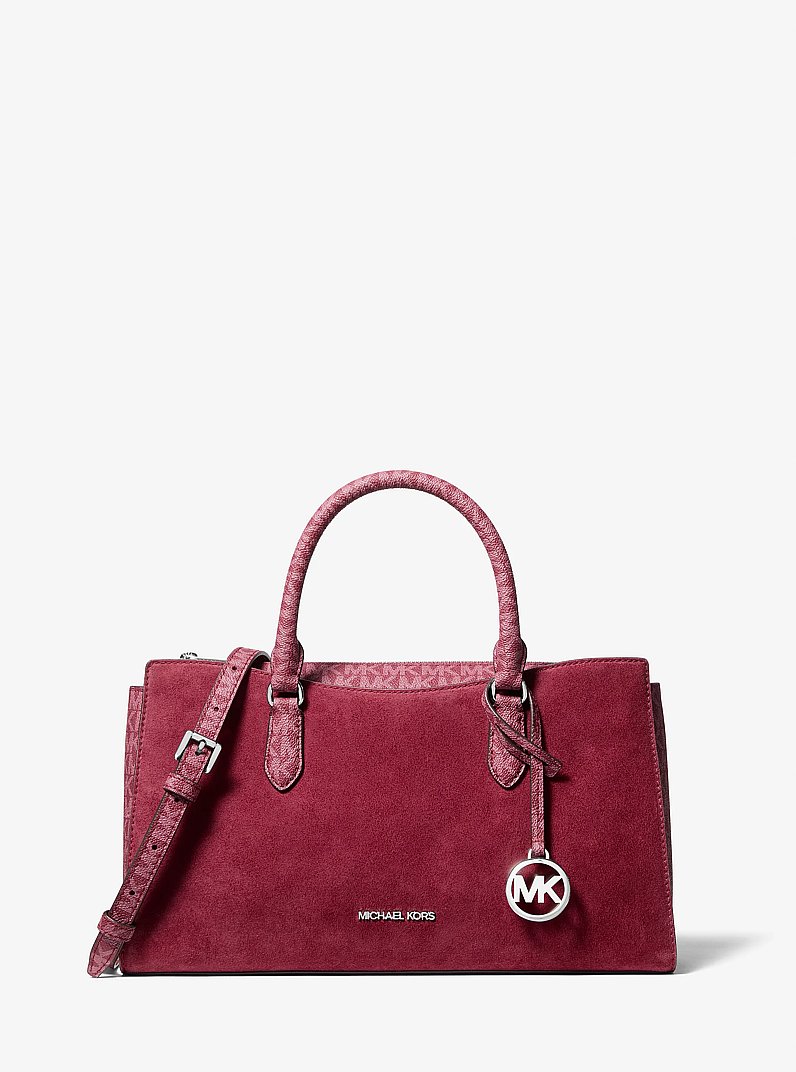 Arden Medium Signature Logo Top-Zip Satchel in MAROON | Michael Kors