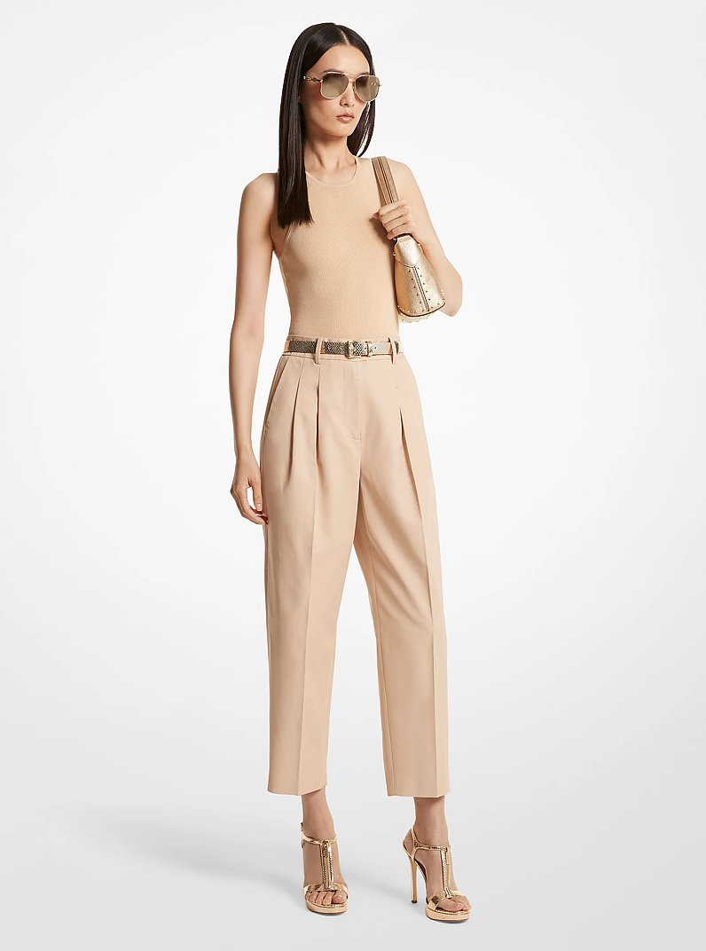 Cotton Blend Twill Cropped Pants in BUFF | Michael Kors